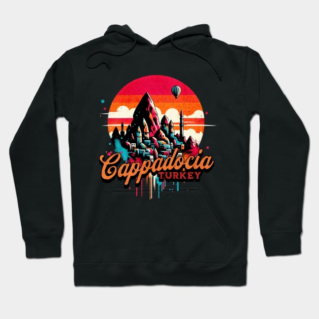 Cappadocia Turkey Vibrant Retro Design Hoodie by Miami Neon Designs